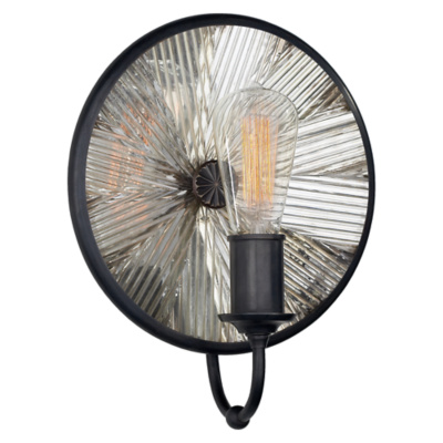 Rivington Round Sconce in Bronze with Ribbed Mirror